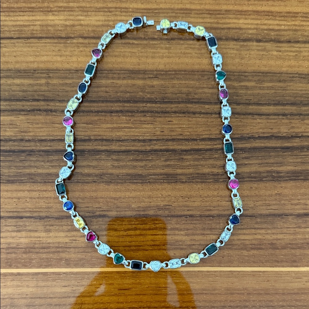 Multicolor Gemstone Station Tennis Necklace - Women Jewelry
